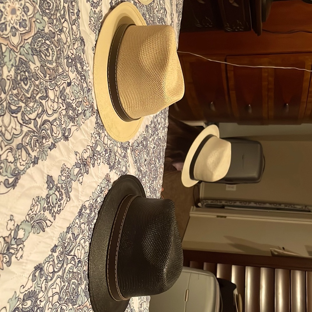 Kids Fedora hats 1 cream 1 tan 1 beige and 1 black. $15 each or two for $25